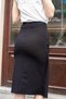 Women's Lightweight Lycra Fabric Double-Breasted Pencil Skirt with Accessories and Deep Side Slits Below the Knee - Black - 6
