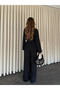 Black Belted Lace Detailed Blouse and Trousers Set - 8006 - 5