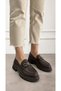 Women's Brown Leather Chain Detailed Platform Sole Loafer Shoes - 5