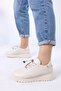 Lanton Beige Matte Leather Lace-Up Women's Casual Sneakers - 3