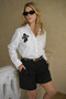 Black Beaded Tassel Embellished Oversize White Shirt - 2