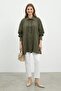 Women's Shirt with Collar, Front Buttons and Lace Detail Dark Khaki 10772 - 3