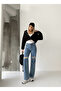 High Waist Double Knee Laser Ripped Wide Leg Jeans - 3
