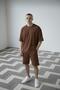 Men's Brown Ottoman Ribbed Oversize T-Shirt Shorts Set - 2
