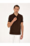 Dark Brown Slim Fit 100% Cotton Non-Curling Buttoned Polo Collar Basic T-Shirt 50325323-Vr084