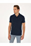 Navy Blue Slim Fit 100% Cotton Non-Curling Buttoned Polo Collar Basic T-Shirt 50325323-Vr033