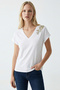 V-neck embroidered detail regular knit t-shirt