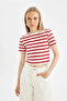 Fitted Striped Ribbed Short Sleeve T-Shirt A7646Ax24Sm - 3