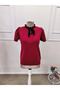 Women's Short Sleeve Ruffled Collar Lace-Up Crepe Summer Blouse - 6
