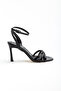 Black Leather Cross-Strapped Ankle Strap Heeled Women's Sandals - 2