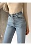 High Waist Belt Epaulette Detail Mom Jeans - 2