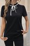 Women's Short Sleeve Ruffled Collar Lace-Up Crepe Summer Blouse - 2