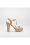 Women's High Platform Stone-Embellished Nude Satin Evening Shoes - 3