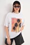 Women's Print Detailed Crew Neck Oversized T-Shirt 260071 -