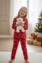 My Little One's Suede Girls' Pajama Set with Pine Tree Pattern - Red
