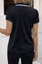 Women's Short Sleeve Ruffled Collar Lace-Up Crepe Summer Blouse - 3