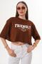 Women's Print Detailed Crew Neck Oversize Short T-Shirt 260130