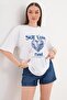 Women's Print Detailed Crew Neck Oversize T-Shirt 260258 - - 2