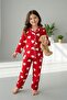 My Little One's Suede Girl's Pajama Set with Heart Pattern - Red - 2