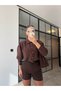 Oversized Striped Tencel Shirt Brown - 4