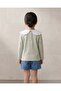 Girls Green Embroidered Peter Pan Collar Jersey Top - 5