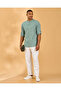 Men Green Striped Cotton Slub Mandarin Collar Shirt - 5