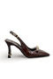 Women's Brown Patent Leather Medium Heel Stiletto with Metal Buckle New Season F601 - 3