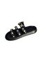 513093 Women's Gold Buckle Studded Strap Flat Sole Slippers - 5
