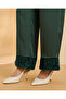 Women's Green Satin Wide Leg Pants with Sequinned Hem - 4