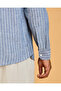 Men Blue Striped Cotton Slub Mandarin Collar Shirt - 5