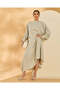 Women's Mint Satin Side Pleated Handkerchief Hem Midi Skirt - 2