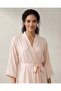 Women Pale Pink Lurex Satin Long Robe With Lace - 5