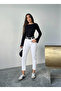 White High Waist Linen Pants with Tube Legs Mom Pants