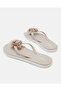 Women Beige Oversize Flower Flip Flops - 4