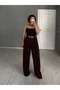 Premium Trend Bridge Detail Suede Belted Wide-Leg Trousers - 2