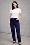 Plus Size Women's Elastic Waist Gabardine Fabric Oversized Trousers 06 Navy Blue - 4