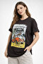 Women's Anthracite Crew Neck Beach Printed Oversize T-Shirt Nj103 - 2