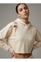 Women's Cream Ripped Detailed Crop Sweatshirt Nj96 - 3