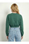 Women's Green Crew Neck Elastic Waist Crop Sweatshirt Jf10 - 4