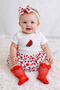 Baby Girl Watermelon Felted Bodysuit, Ruffled Shorts Skirt Set and Red Fishnet Socks Set - 2