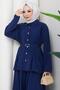 Pencil Skirt Suit with Belt Navy Blue Hm2883 - 3