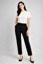 Plus Size Women's Slit Detail Ankle Length Fabric Trousers 07 Black - 3