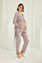 Women'S, Viscose, Mink Color, Lace Front Buttoned Maternity 3-Piece Pajama Set - 3
