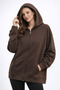 Women's Bitter Brown 3 Thread Hooded Zippered Oversize Sweatshirt Nj105