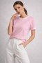 Women's Pink Knitwear Collar Basic Short Sleeve T-Shirt - 5