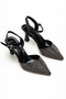 Women's Black Stone Heeled Shoes - 2