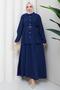 Pencil Skirt Suit with Belt Navy Blue Hm2883