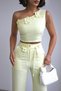 Women's Yellow Accessory Detailed Blouse and Trousers Woven Top and Bottom Set - 4
