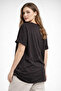 Women's Anthracite Crew Neck Beach Printed Oversize T-Shirt Nj103 - 3