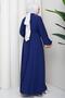 Esila Lace-Up Britli Hijab Dress Navy Blue Hm2884 - 7